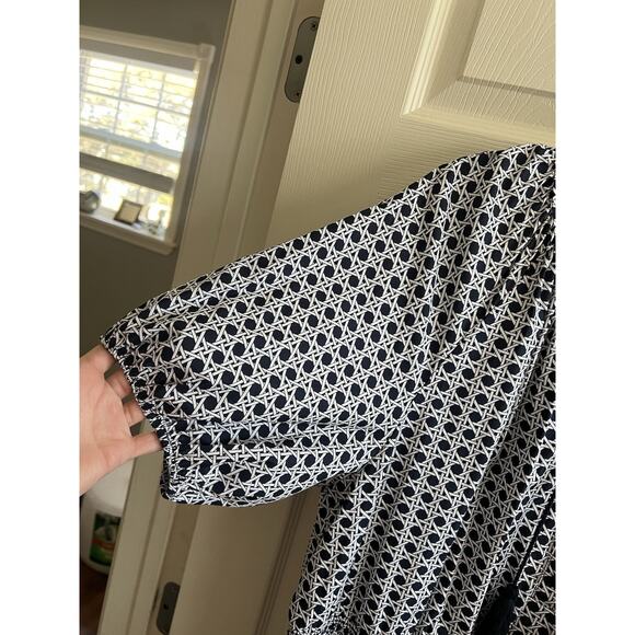 CHICO'S Navy White Cotton Poplin Basket Weave Tiered Maxi Dress Sz 3 US 16 - Picture 3 of 14